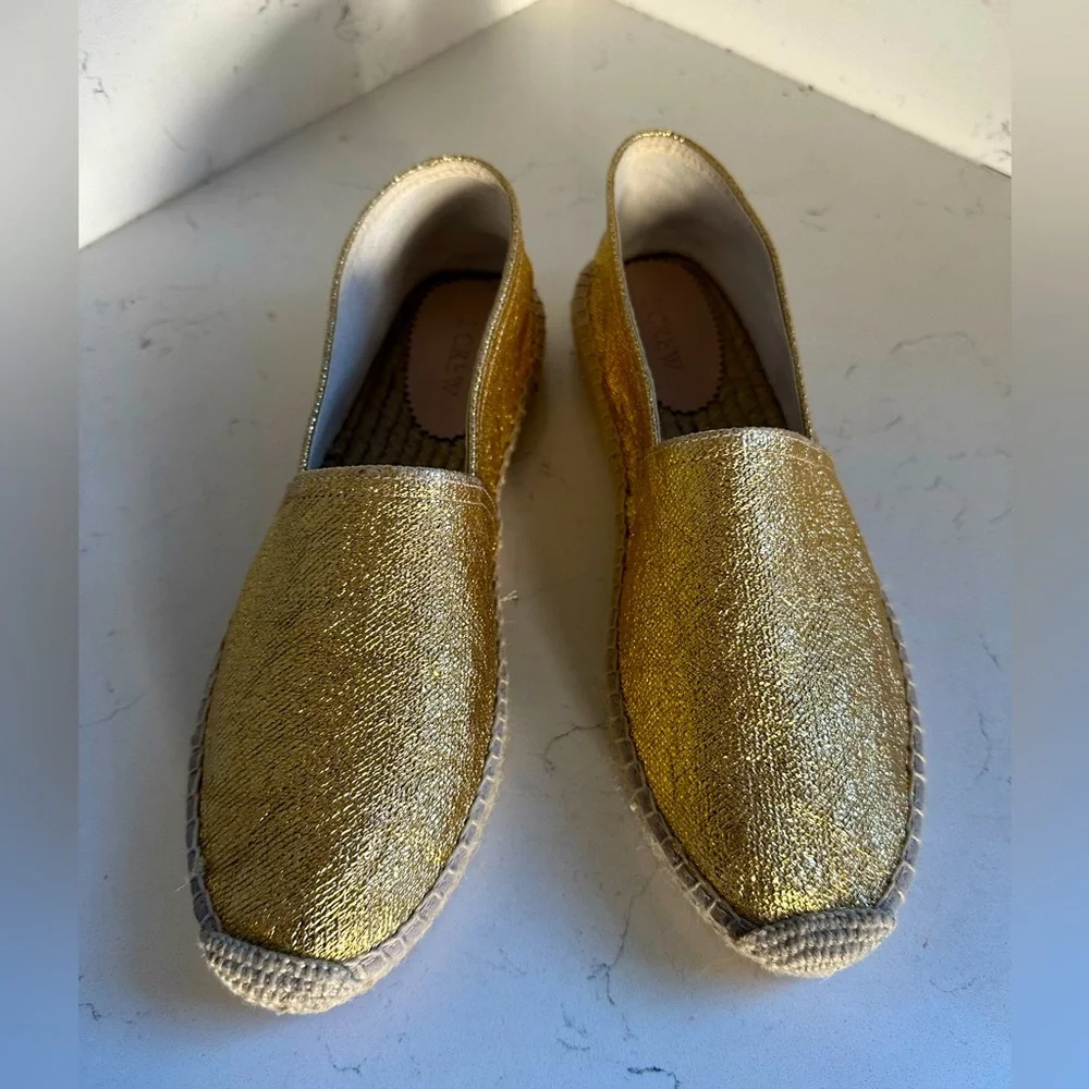 NWT‎ JCREW Made-in-Spain espadrille flats in metallic canvas sz 10.5